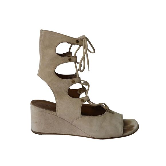 Chloe Foster Lace-Up Wedge Sandals in Nude Suede - Picture 1 of 8